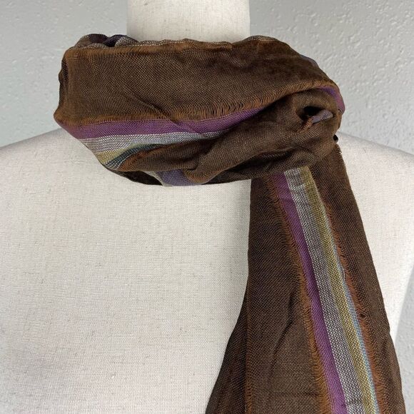 NWT Pier 1 Multi Stripe Brown Scarf Foulard - Picture 2 of 7
